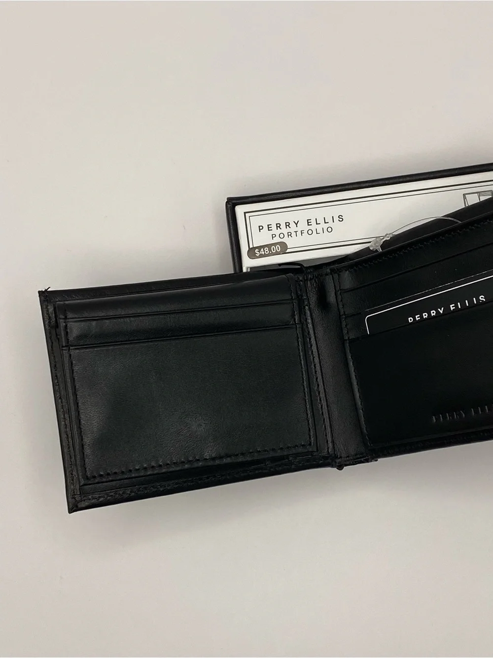 Perry Ellis Black Leather Bi-Fold Wallet Mens Wallet